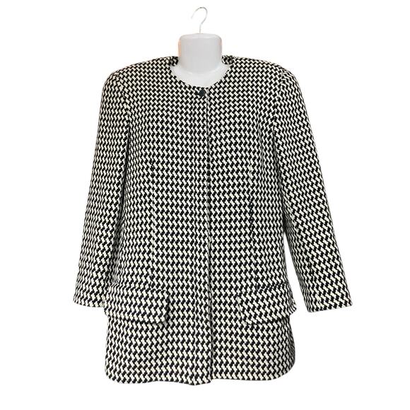 Moods by Krizia Women's B/W Houndstooth Wool Blend Button Front Blazer SZ 10 VTG - Picture 2 of 13
